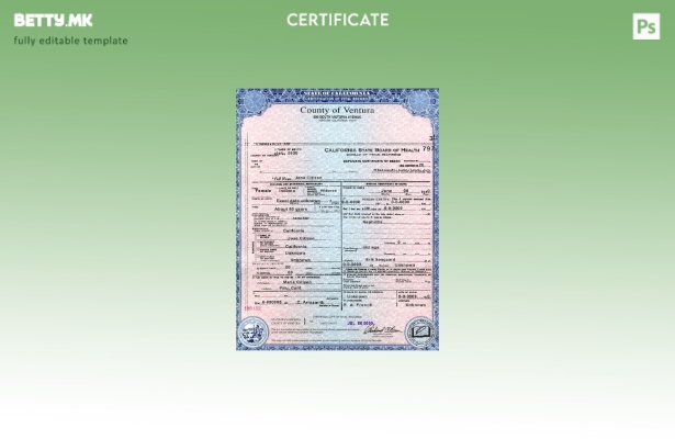 Модерен стил, шаблон за уверение за смрт од округот Вентура на американската држ